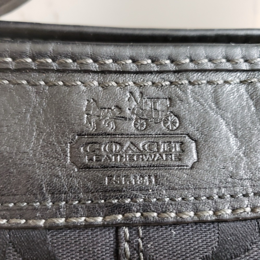Coach Crossbody Bag Bleeker Black Signature Canvas Leather Trim Bucket Purse - Picture 5 of 14